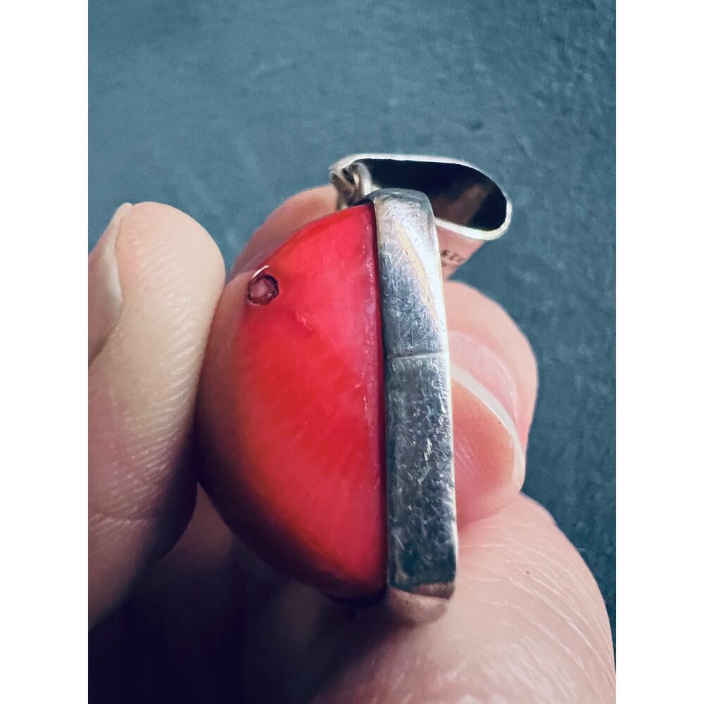 Vintage Mexico 925 Sterling Silver Red Coral Pendant 1.5” Bold Modernist Design - Picture 4 of 10